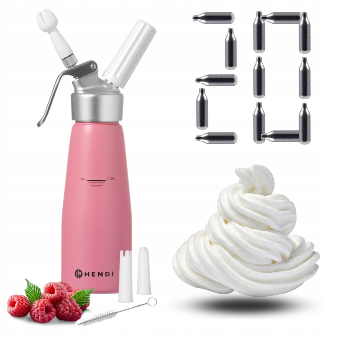 Růžový pastelový sifon na šlehačku 0,5 l 20 nábojů Hendi 975886