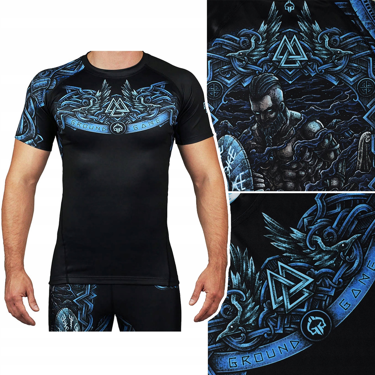Rashguard męski z krótkim rękawem Ground Game Viking Czarny r. L