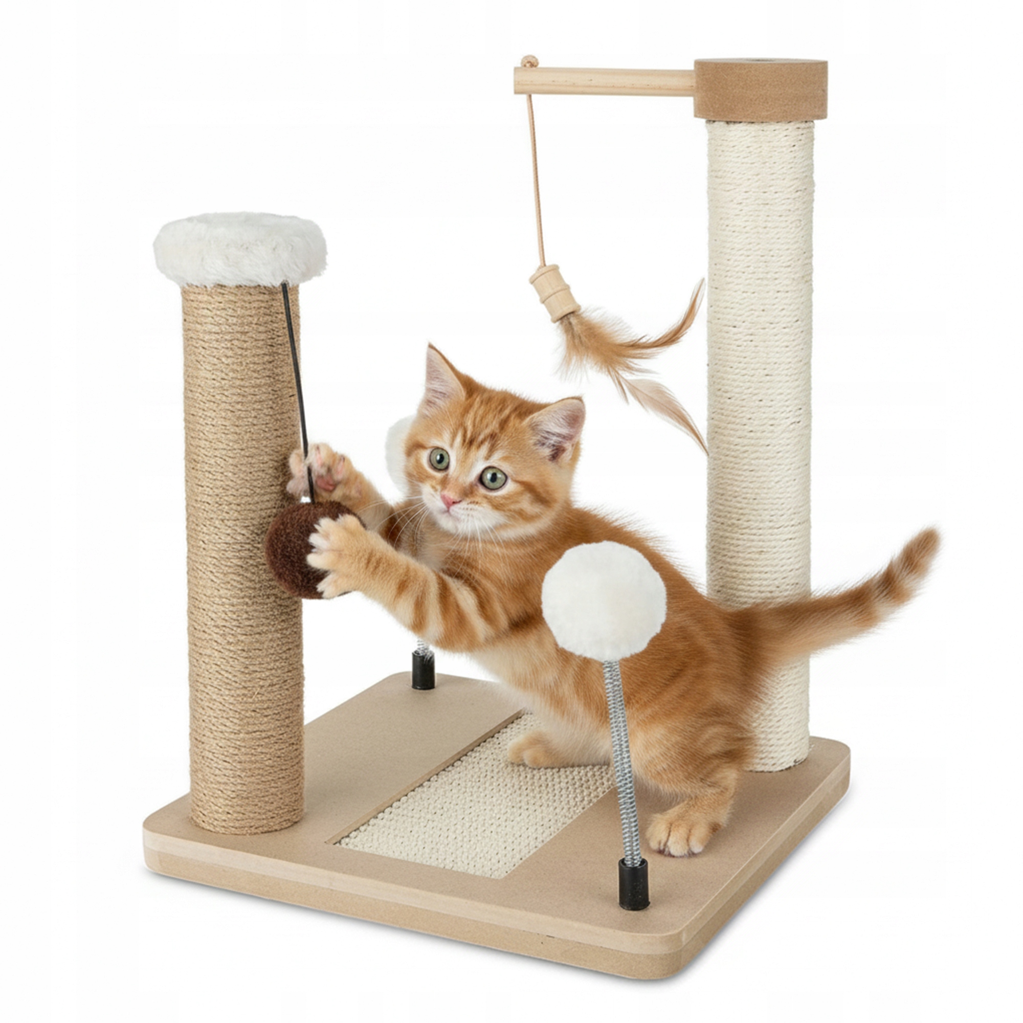 Škrabadlo pro kočky 40 cm 2 sloupky sisal na škrábání 4 hračky