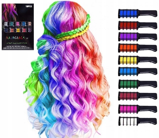 

Zmywalna Kreda Do Farbowania Włosów Pasemka 10 kol