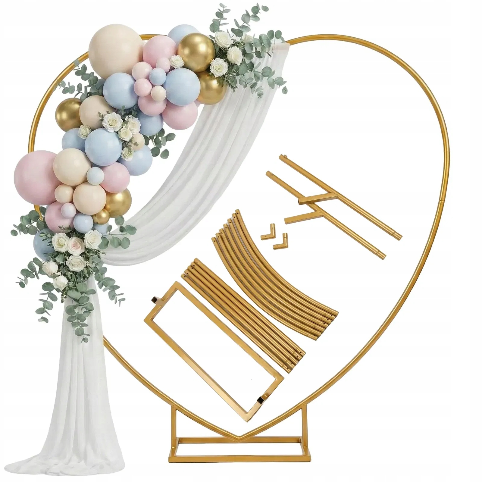 Stojan Rám Balóny Srdce 2 m Kovová Zlatá Stěna Svatba Svatební Hostina Valentýna