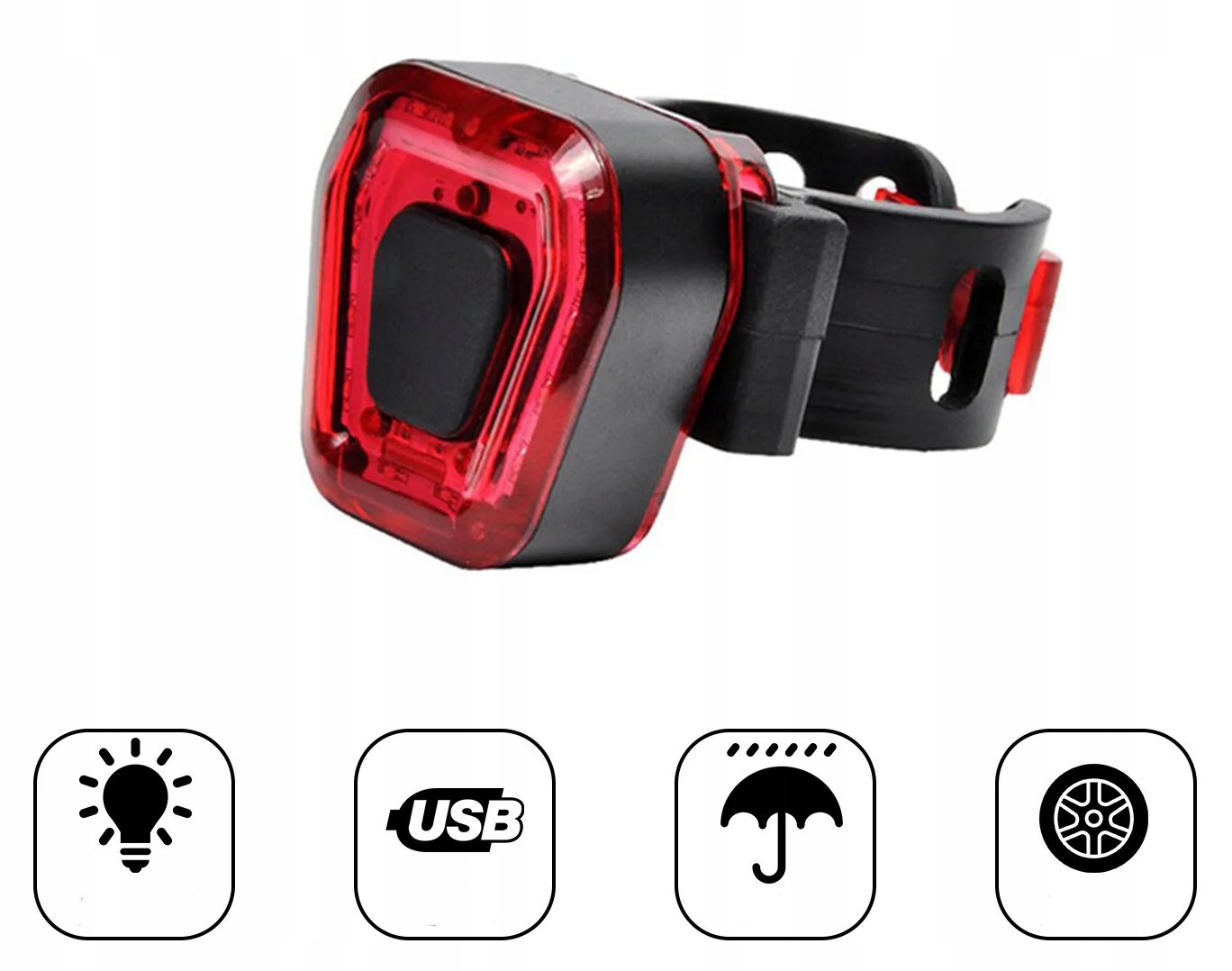 LAMPKA LED ROWEROWA AKUMULATOR TYŁ USB ŚWIATŁO CZERWONE 5 TRYBY WODOODPORNA Zasilanie akumulator