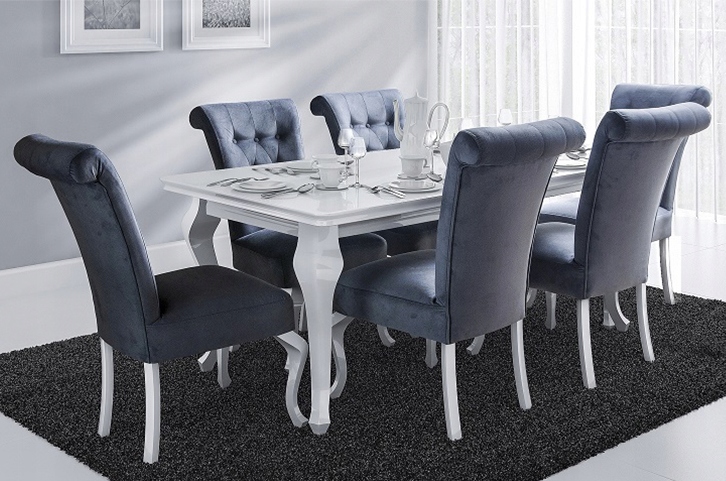 Zestaw DUŻY Stół z 6 krzesłami glamour połysk Kształt blatu prostokątny