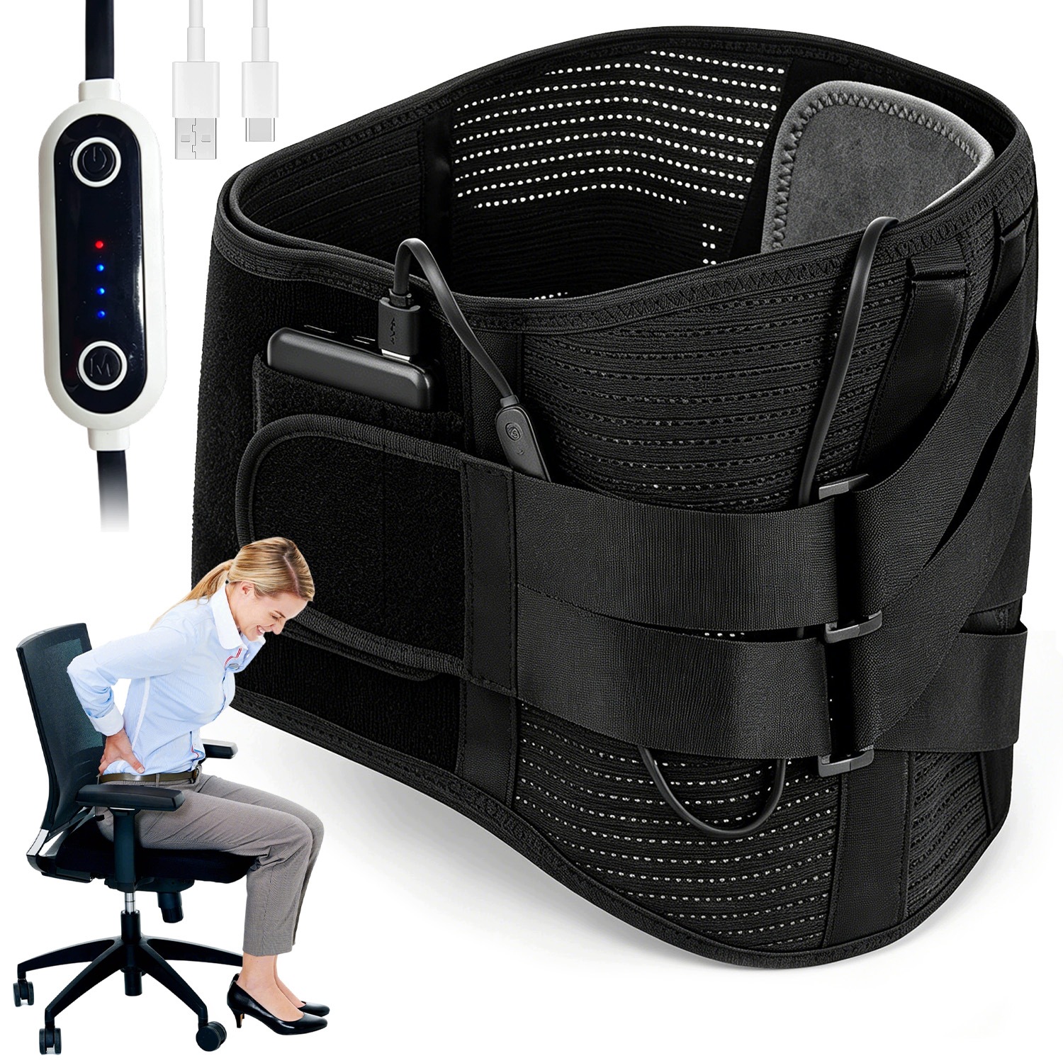 Pas Grzewczy Lędźwiowy Na Plecy Heat Belt Ogrzewany Na Ból Usb