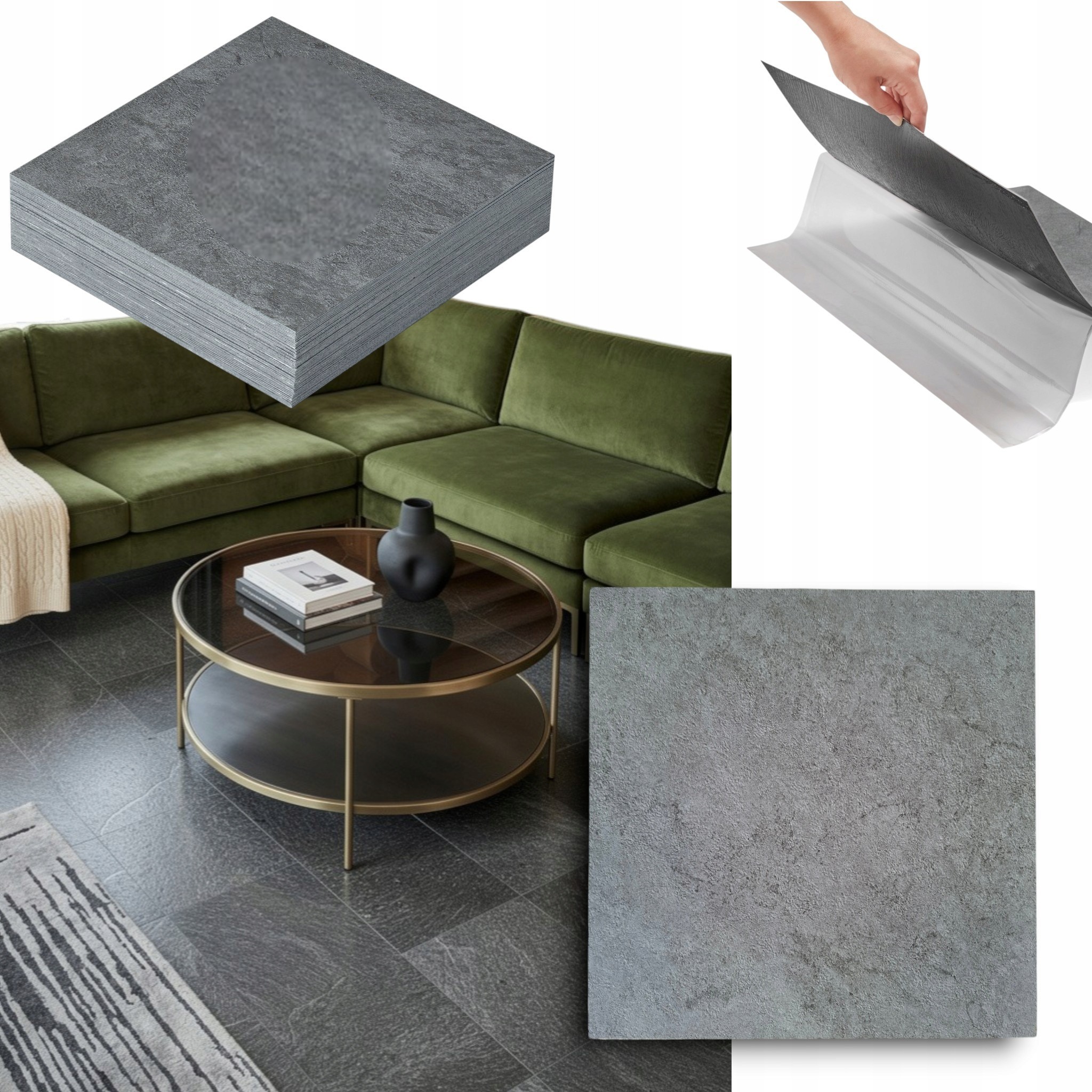 PŁYTKI WINYLOWE SAMOPRZYLEPNE BETON SZARY 4.86m² WODOODPORNE KAFLE