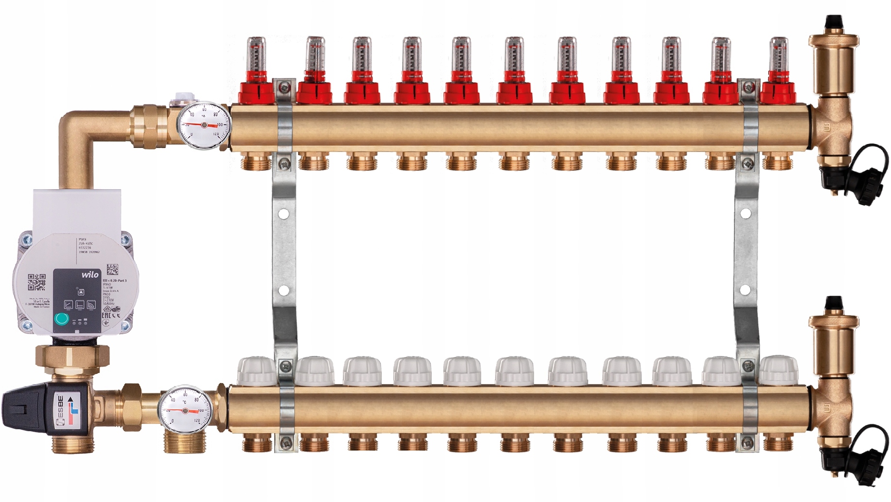 Mosazný rozdělovač pro podlahové topení 11 s Čerpací Skupinou Wilo