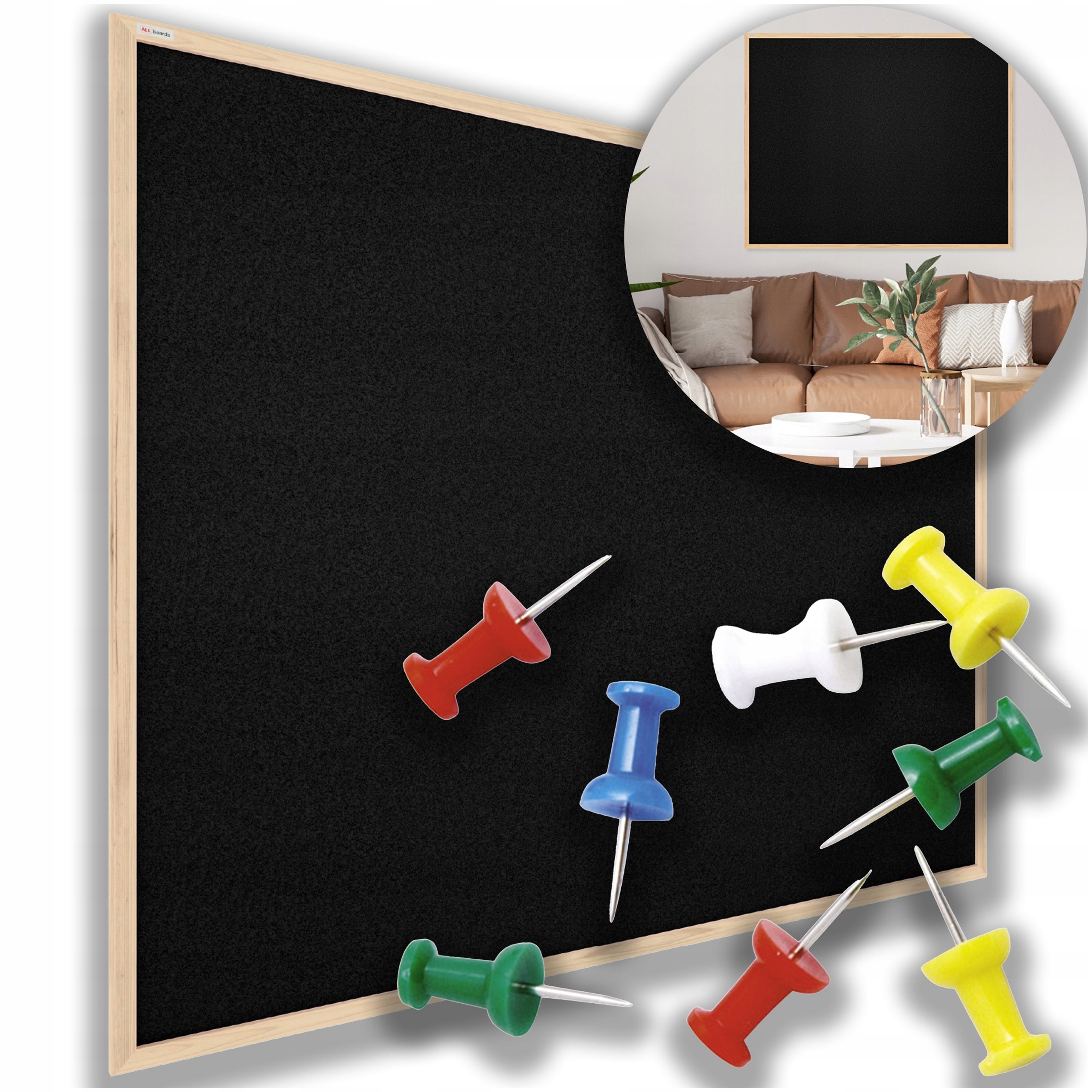 Tablica Korkowa Duża 100x80 Drewniana Rama + Zestaw Pinezki Komplet Gratis