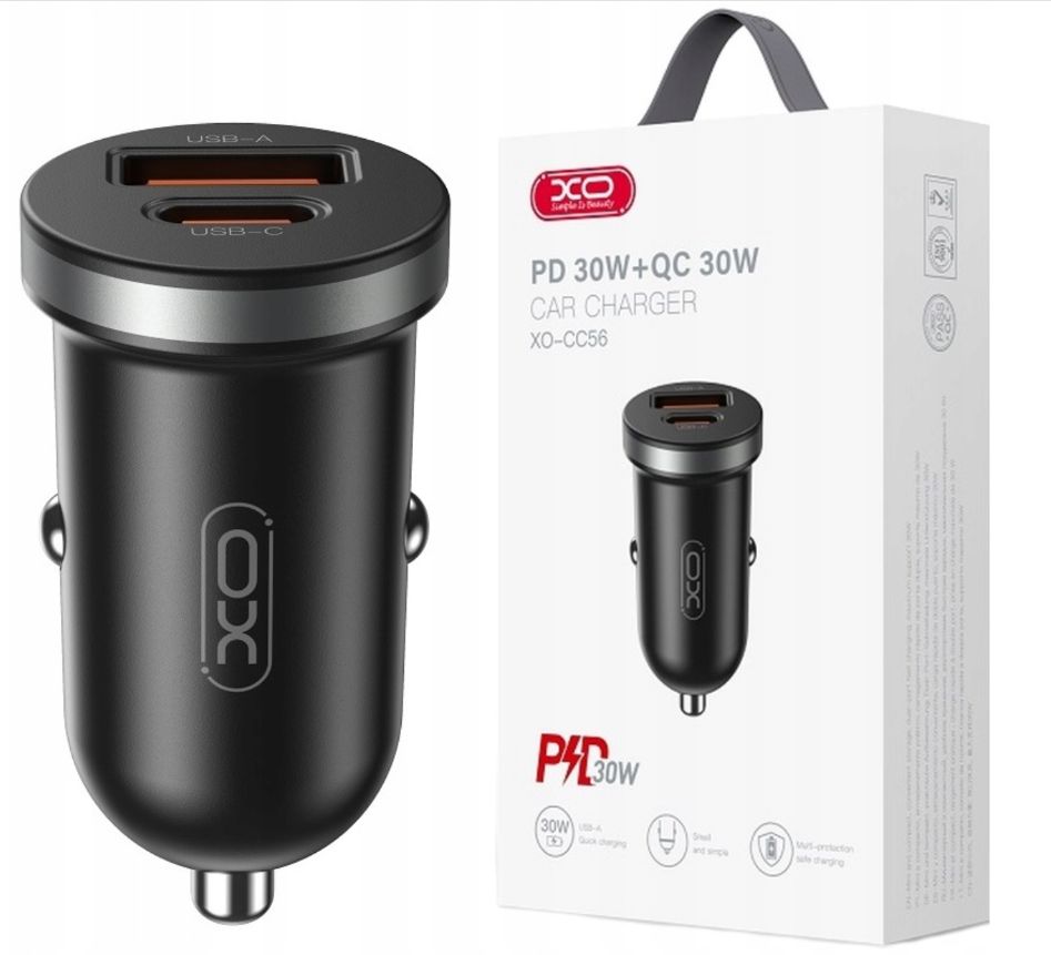 Szybka Podwójna Ładowarka Samochodowa Quick Charge 2x Usb Usb-c Pd 30 W