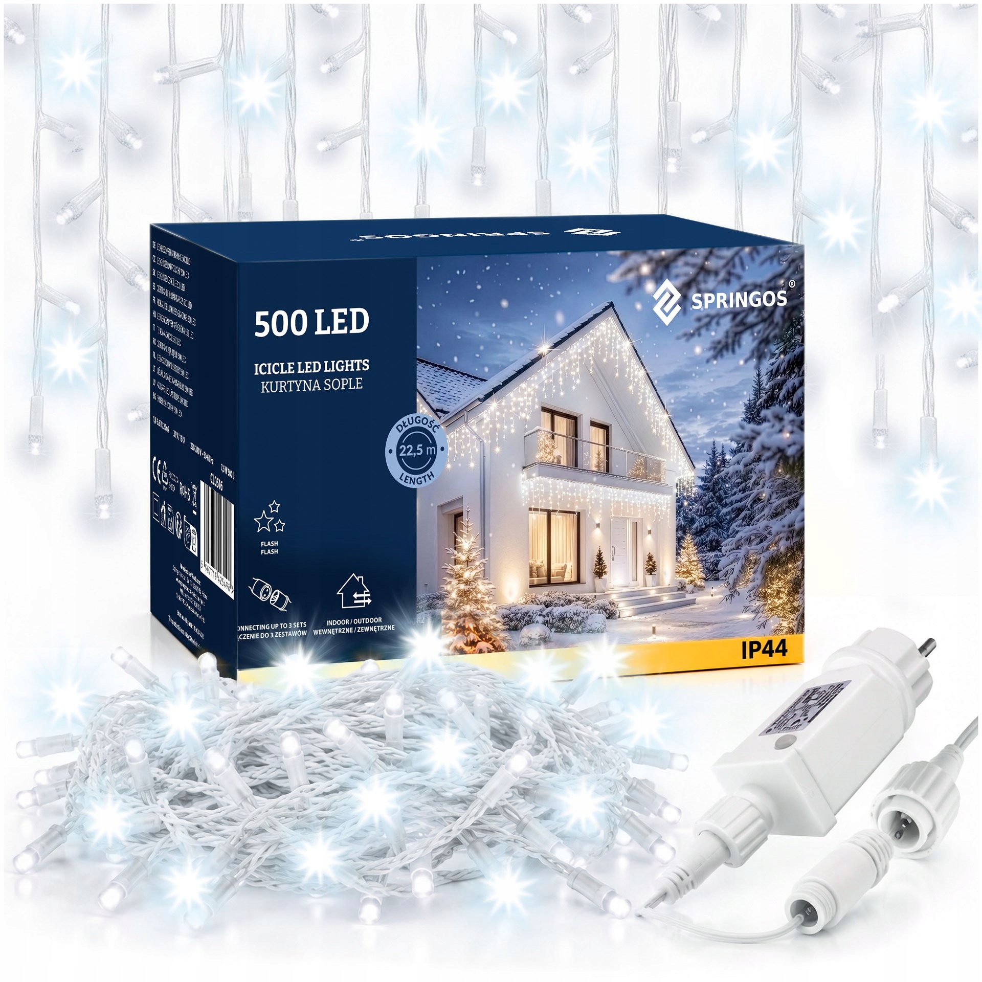 Sople 1000LED Venkovní Osvětlení 45 m Flash Světelná Záclona Bílá Studená IP44