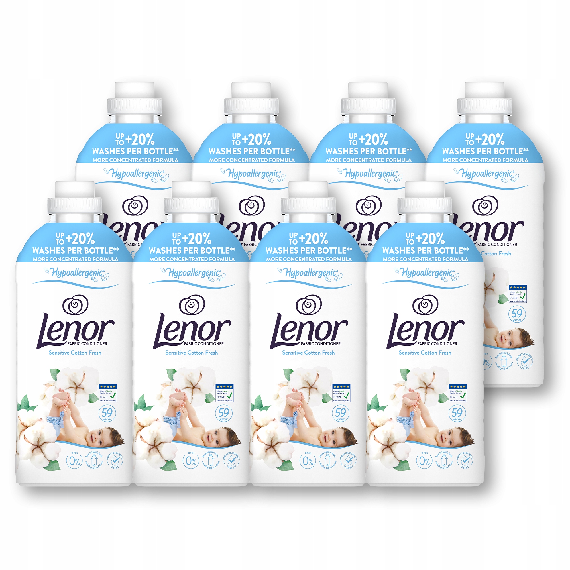 8 x Lenor Płyn do płukania tkanin, 59 prań, Sensitive Cotton Fresh
