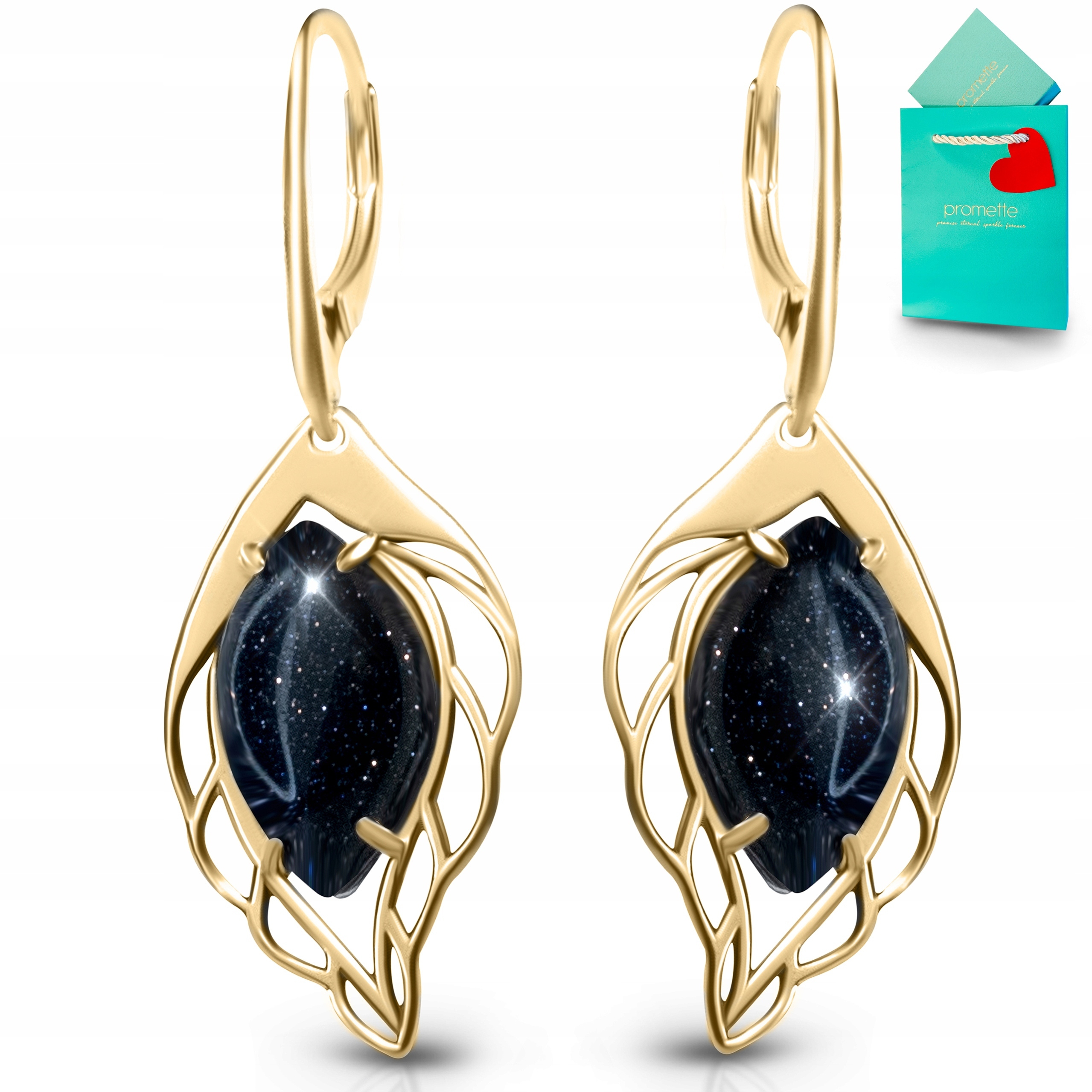 Náušnice zlaté noc kairu kámen stříbrné pozlacené visací anglické zapínání 925