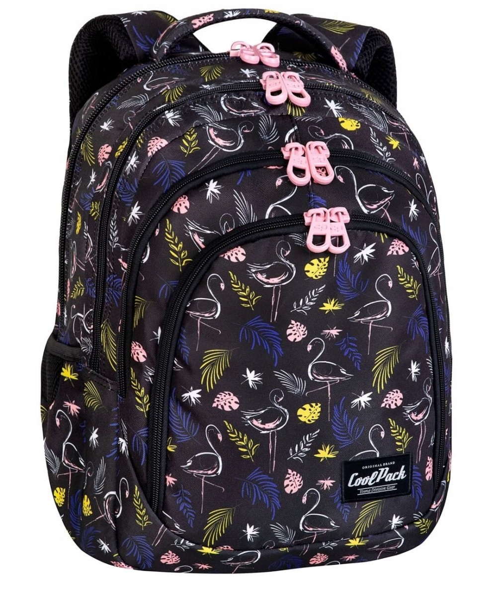 Coolpack Duży 28L 4-komorowy Plecak szkolny młodzieżowy czarny Flamingi