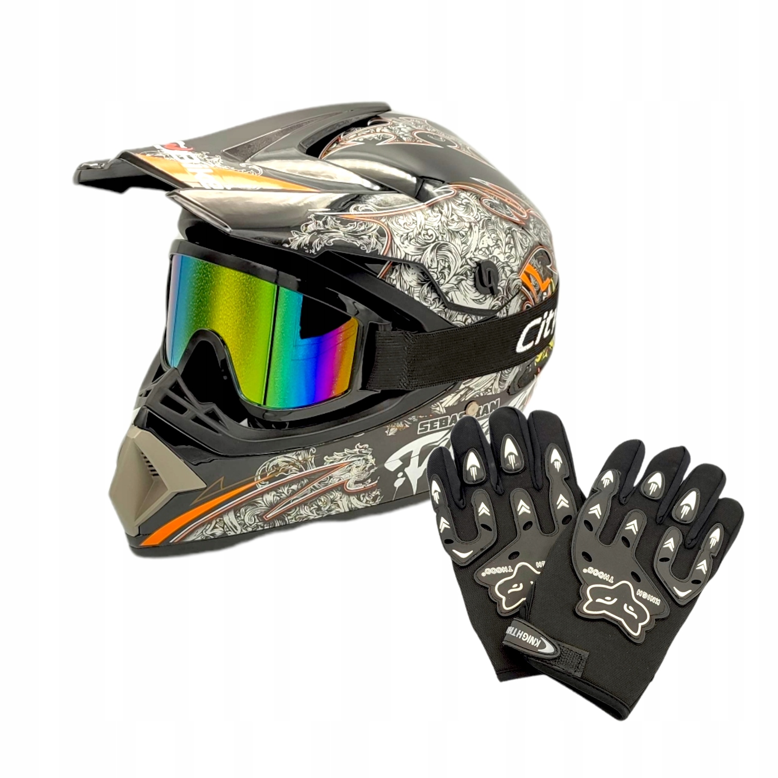 

Kask Crossowy Enduro Quad Atv Rękawice Gogle