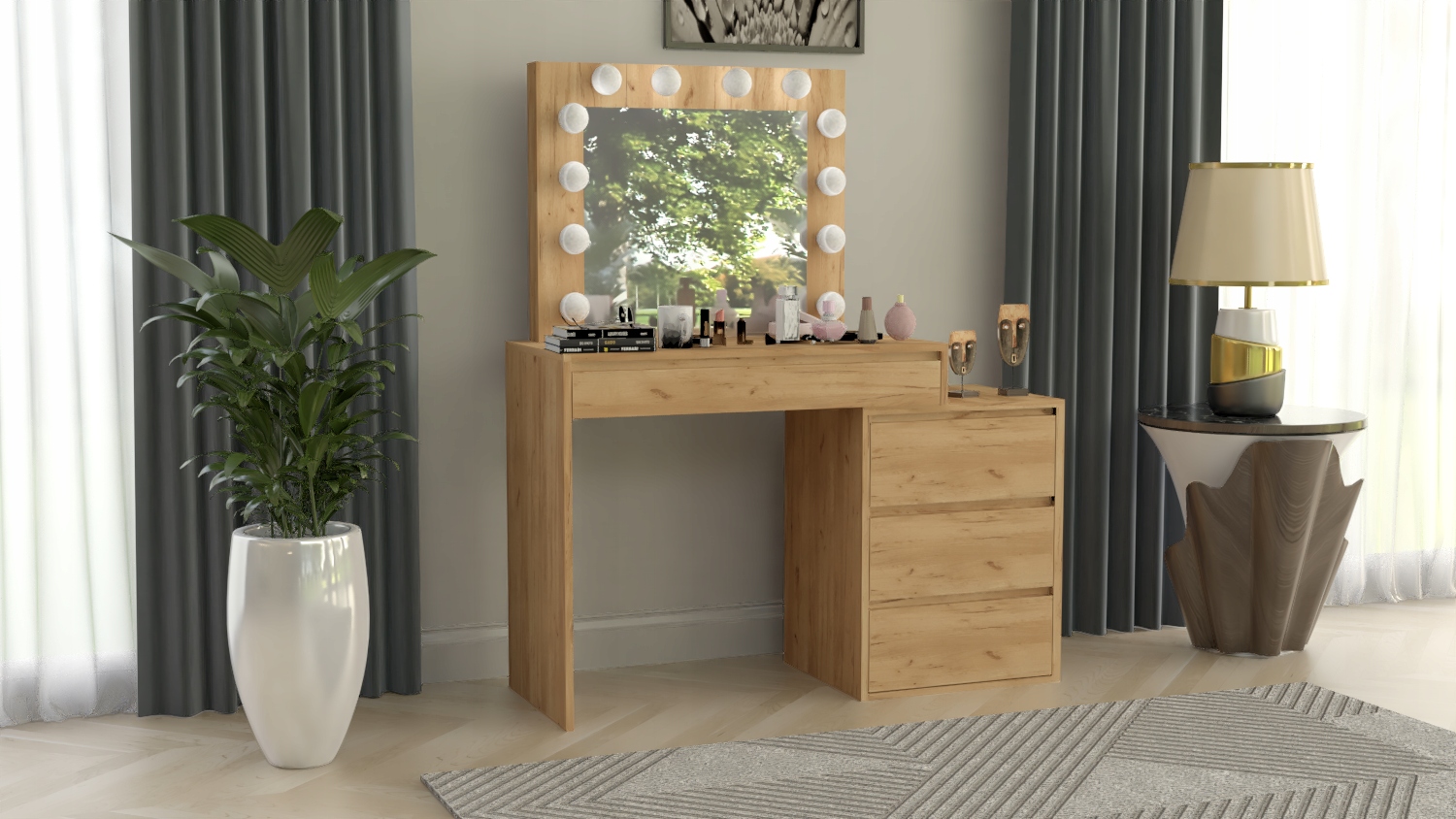 TOALETKA KOSMETYCZNA LUSTRO Z OŚWIETLENIEM 12x LED BETIB Dąb Craft Stan opakowania oryginalne