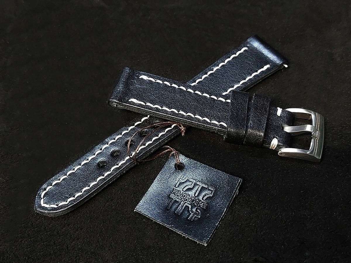 Pasek Do Męskiego Zegarka szyty ręcznie 18 mm czarny naturalna skóra Super!