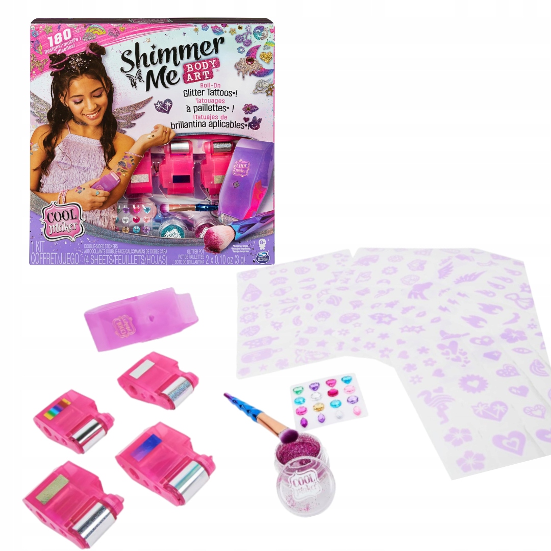 ZESTAW MASZYNKA DO ROBIENIA TATUAŻY DLA DZIECI 180 WZORÓW BROKATOWE ZABAWA