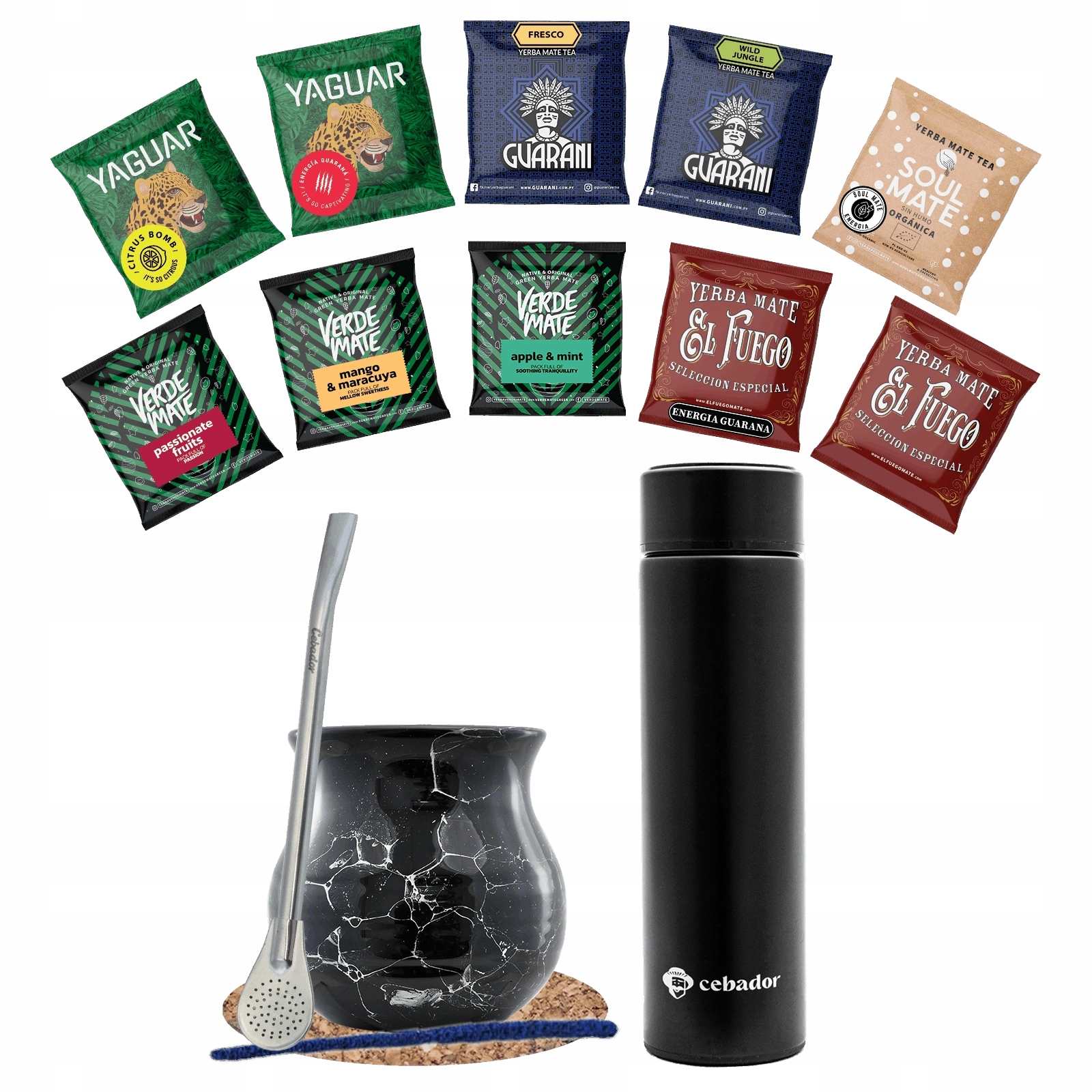 Zestaw Yerba Mate Próbki 10x50g Termos Led, Tykwa i Bombilla 500g