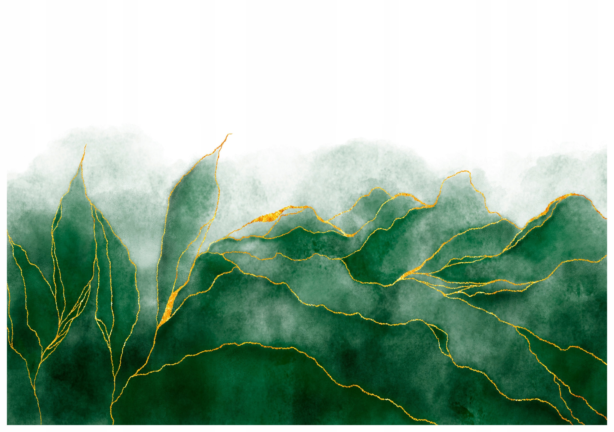 Fototapeta flizelina Zelená abstrakce Zlaté listy Akvarel 300x210 lepidlo