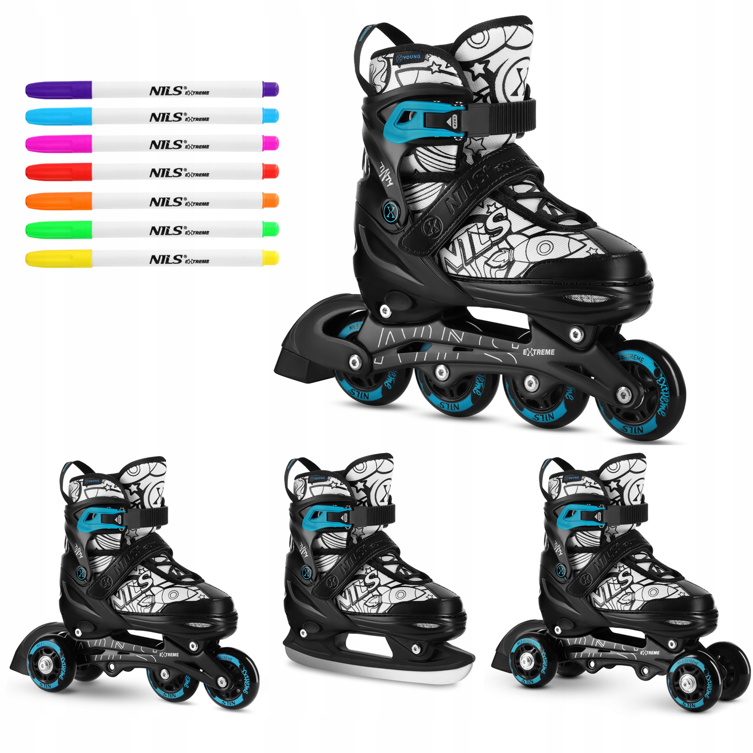 Brusle 2v1 4v1 nastavitelné M 35-38 zelené kolečkové brusle fixy Nils Extreme