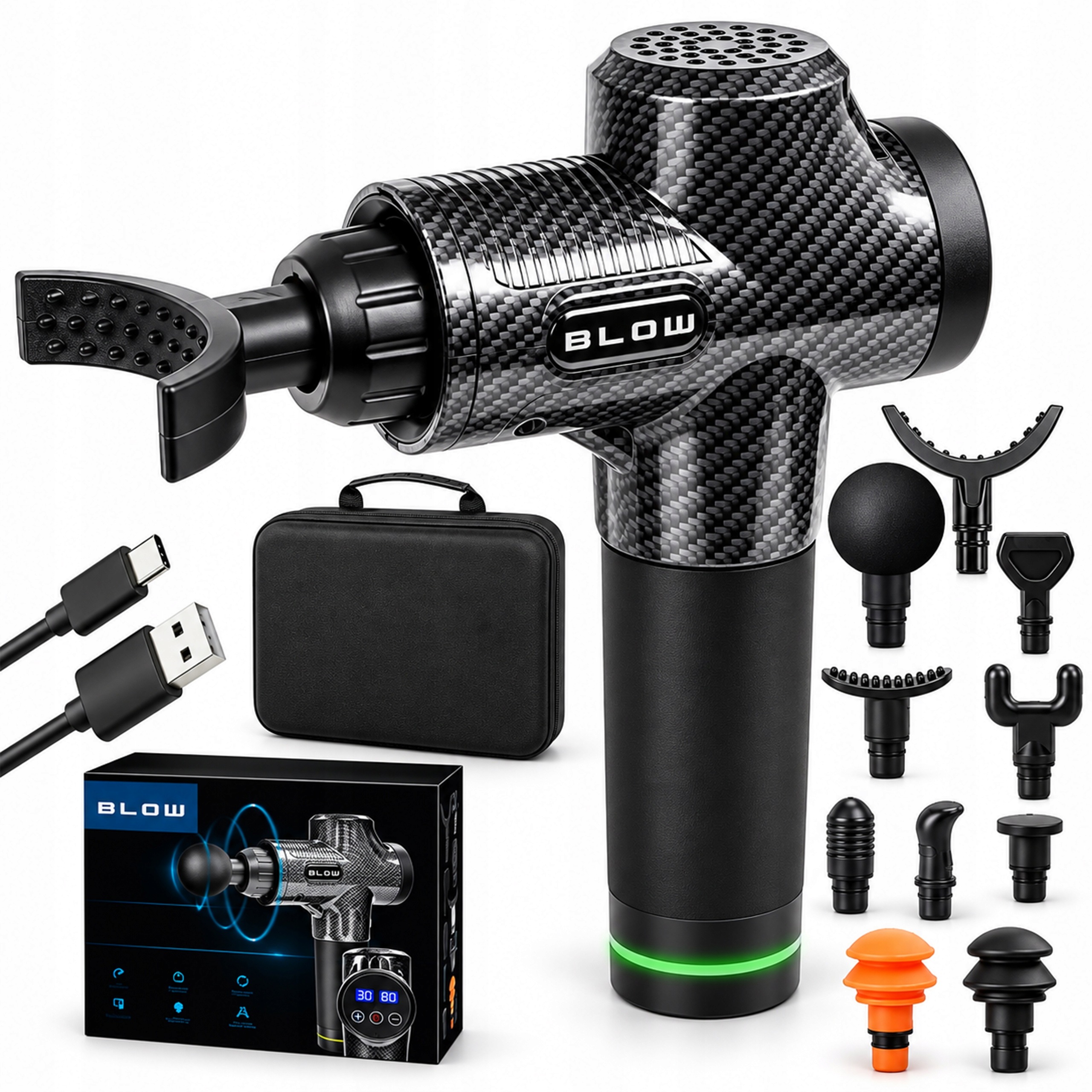 Masážní Pistole Massage Gun Pro Masážní Přístroj Na Záda Těla Nohou, 10 Nástavců