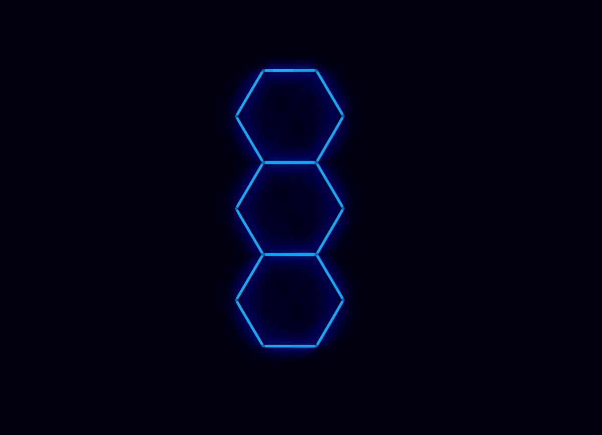 Kompletné Led hexagónové svietidlo modré, rozmer 3 elementy 97 x 246 cm