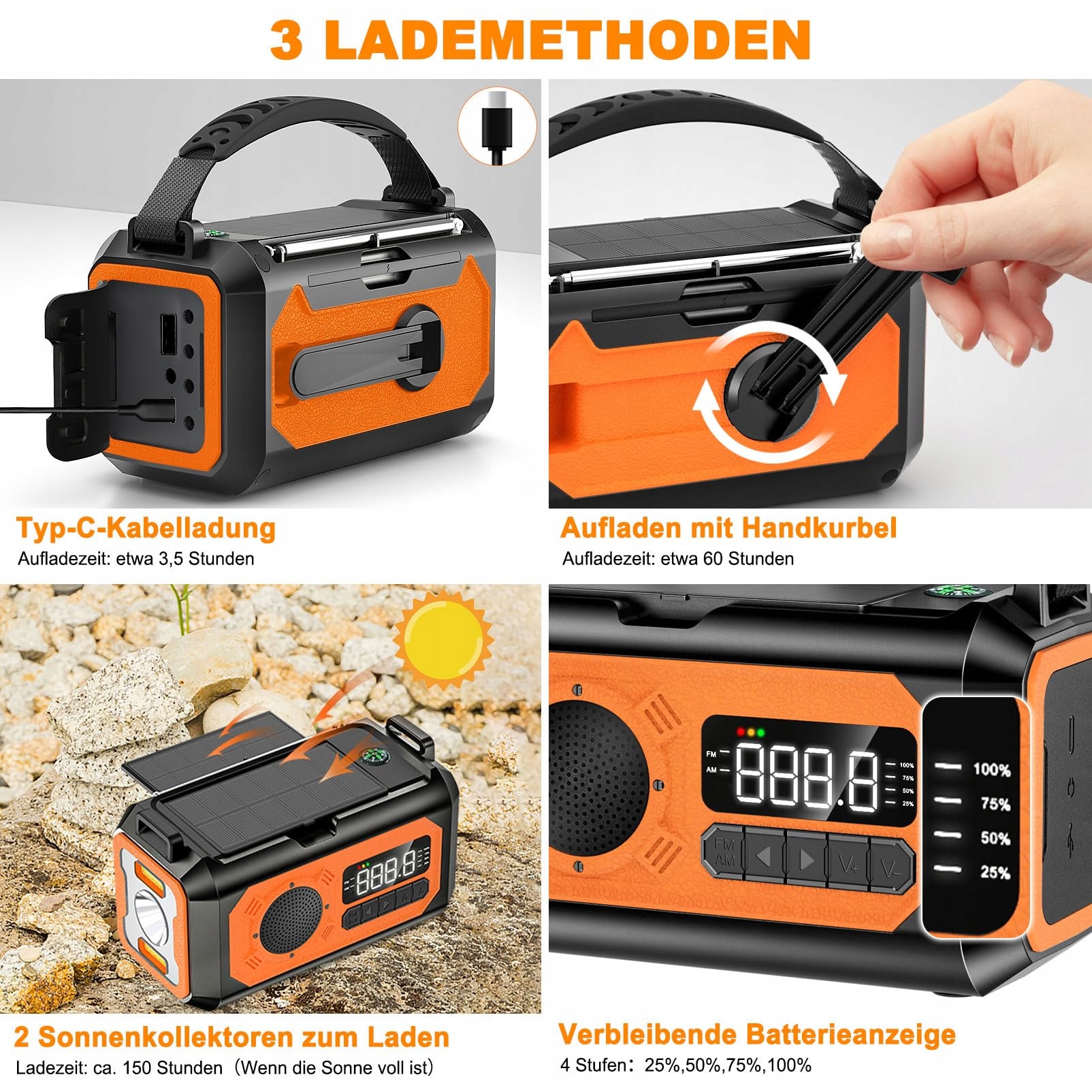 SOLARIS Radio Awaryjne 12000mAh Z Ładowarką Słoneczną AM/FM SOS — miniatura 2