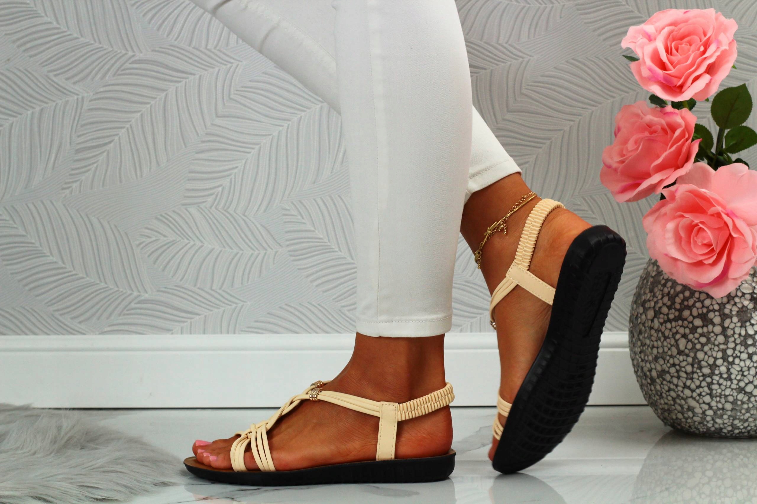 SANDAŁY DAMSKIE NA LATO PŁASKI SPÓD ELEGANCKIE Rozmiar 38