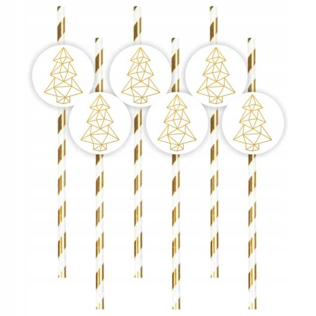 SŁOMKI w złote paski GEOMETRYCZNE CHOINKI papier 6
