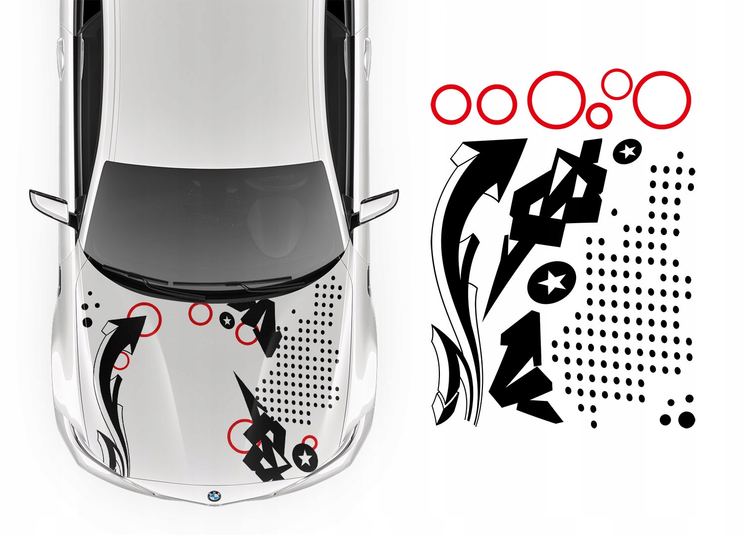 Samolepka Grafika na auto Masku Motiv Street Tečky Šipky Kola 90x123