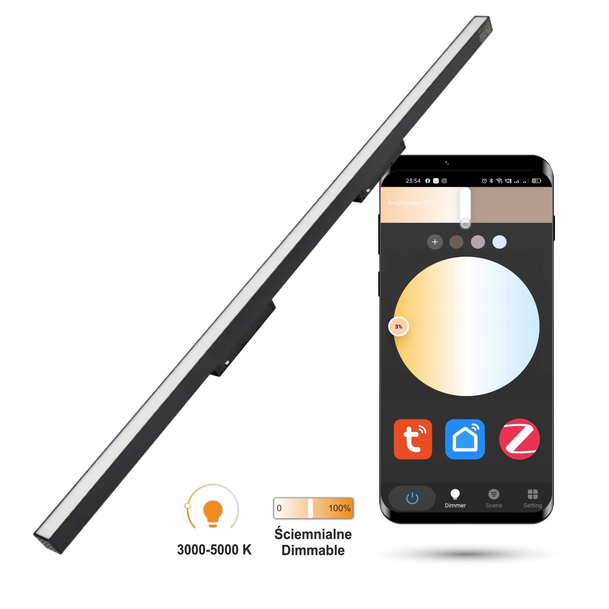 Lineárny Led reflektor Zigbee Flood 40 W pre koľajnice Smart Track 48VDC 3000-6000K