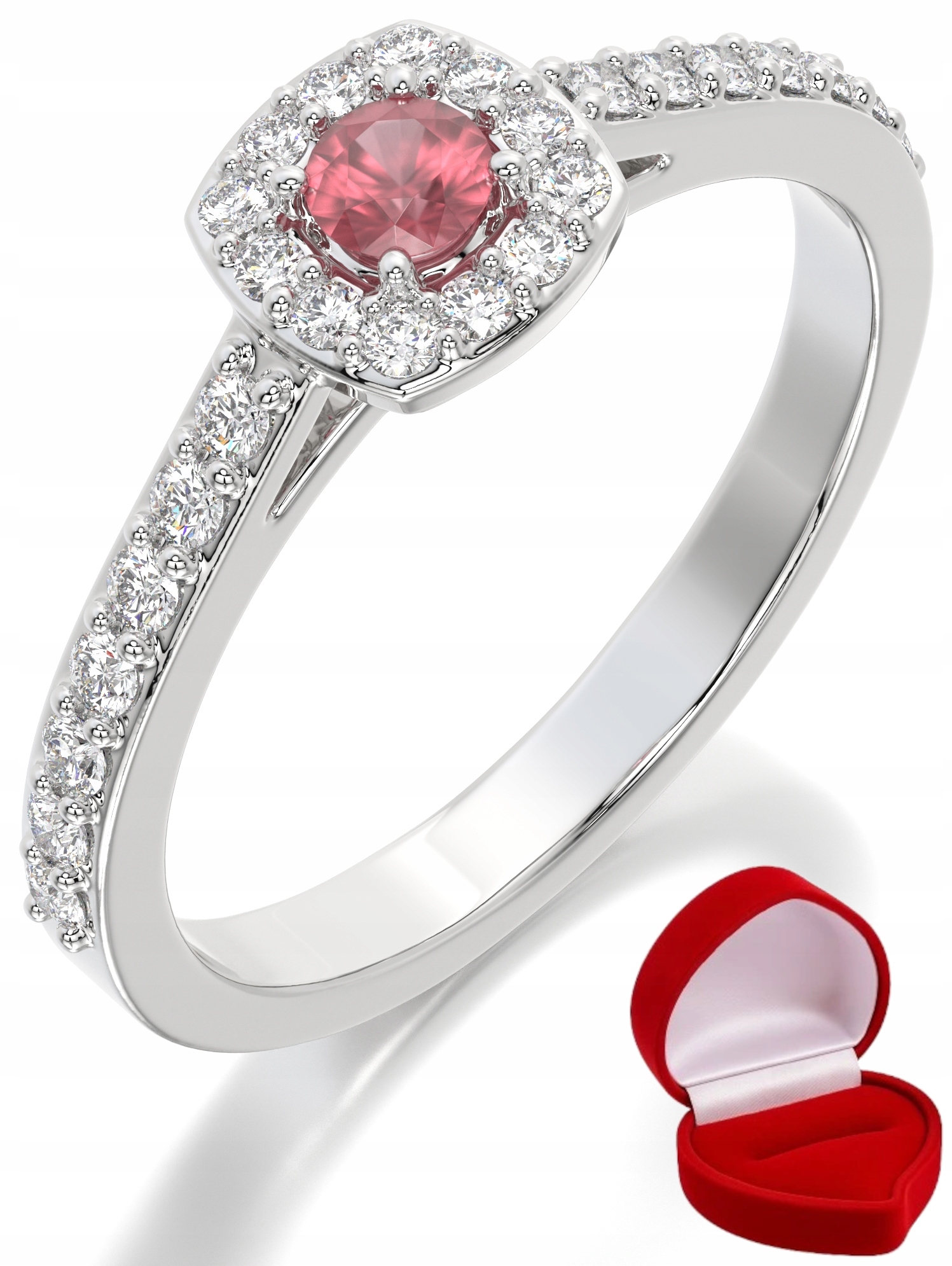 Zlatý Prstýnek 585 14k Rubín 0,09 ct Bílé Zlato R11