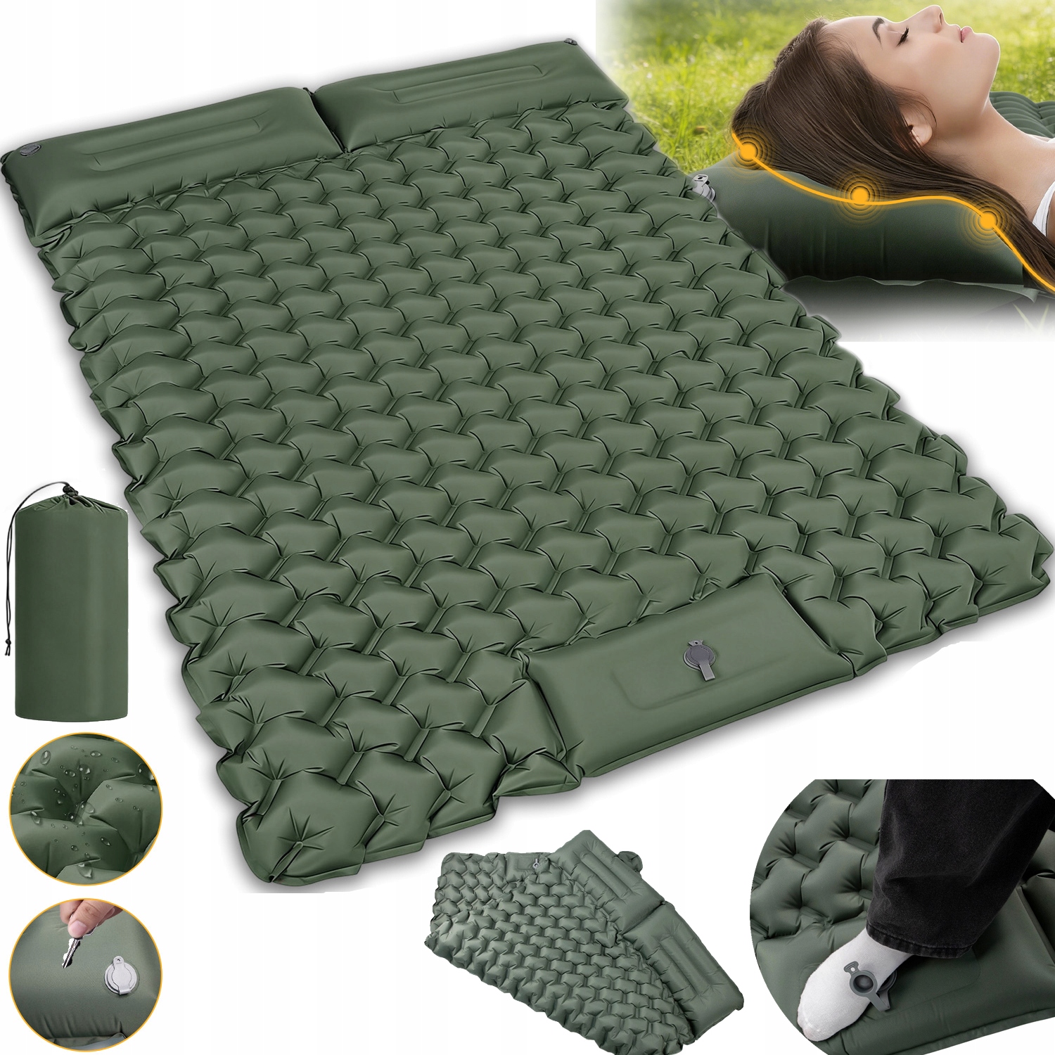 Matrace Ultralehká Turistická Kempingová Podložka 195X120X8 CM S Polštářem