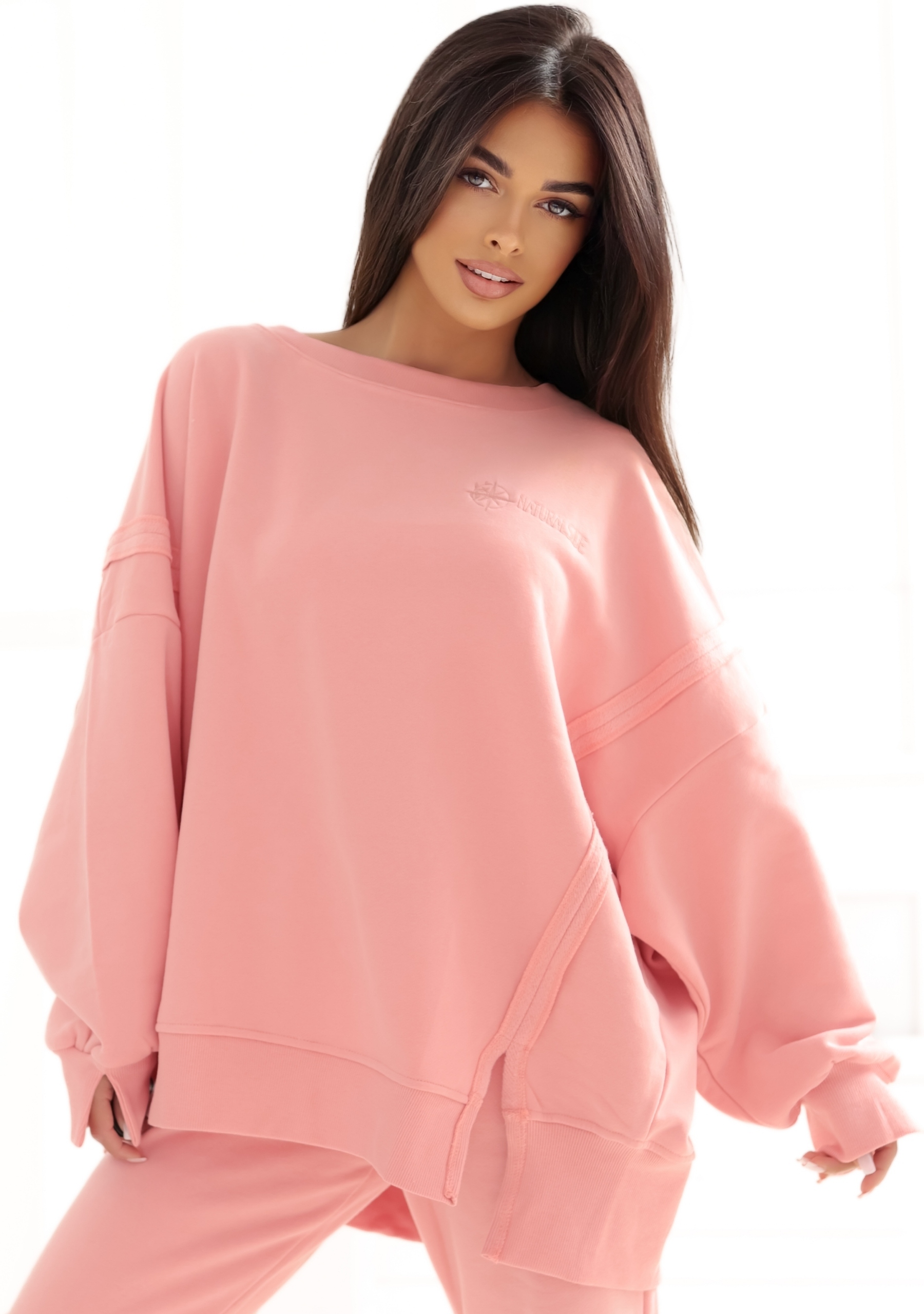 Dámská mikina Premium měkké oversize velikosti korálově růžová Xs/s