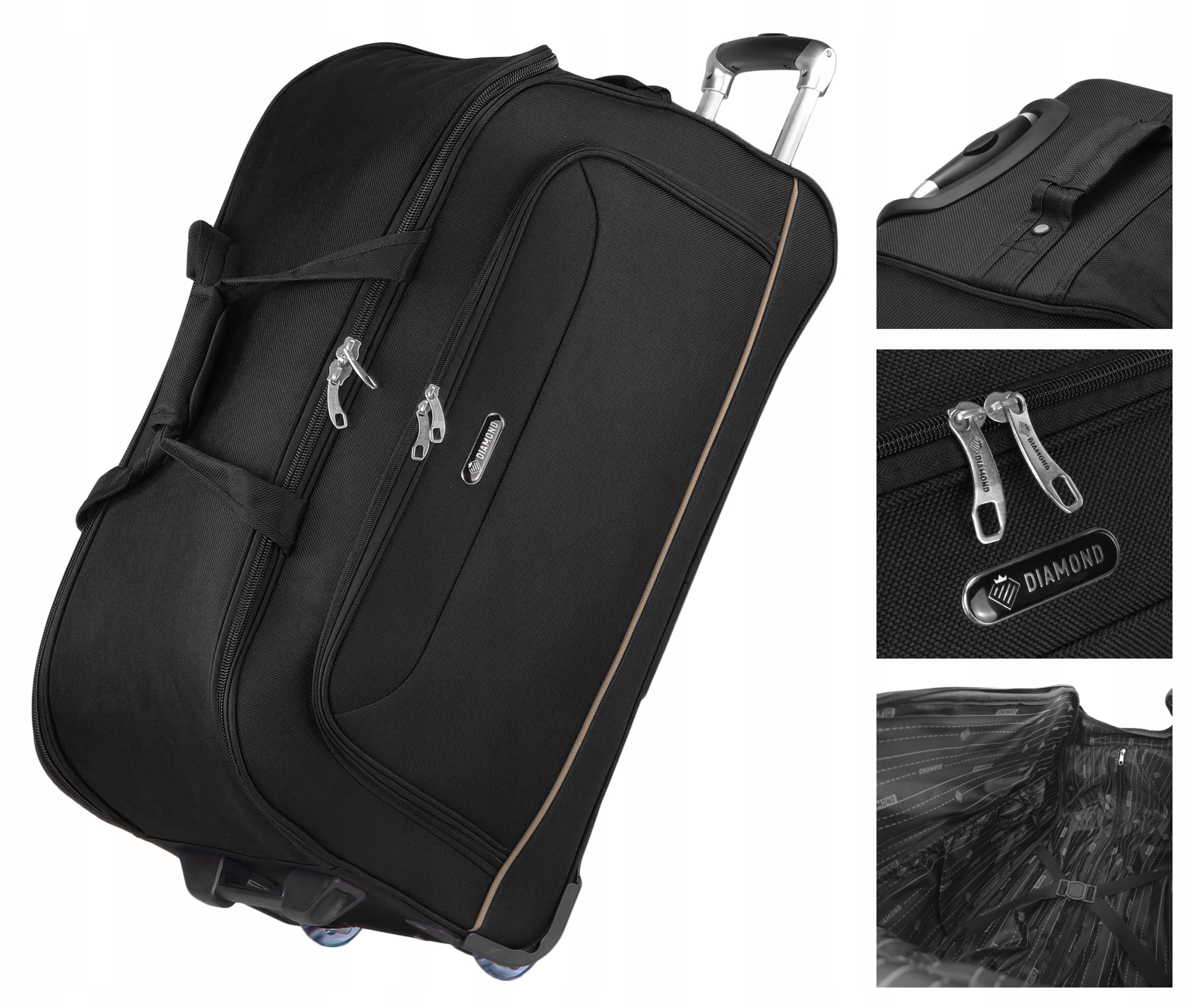 Velmi Velká Cestovní Taška Na Kolečkách XL, Kufr S Rukojetí, Černá Diamond