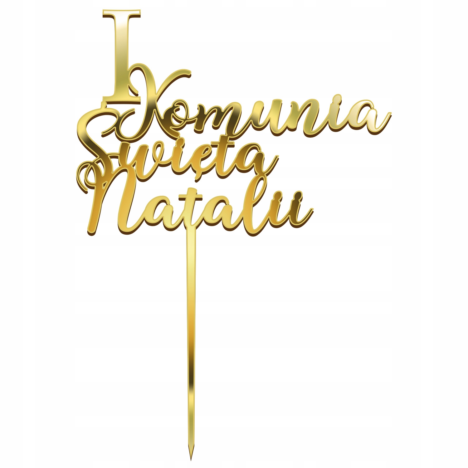 TOPPER NA TORT NAPIS KOMUNIA IMIĘ DZIECKA ZŁOTY PLEXI