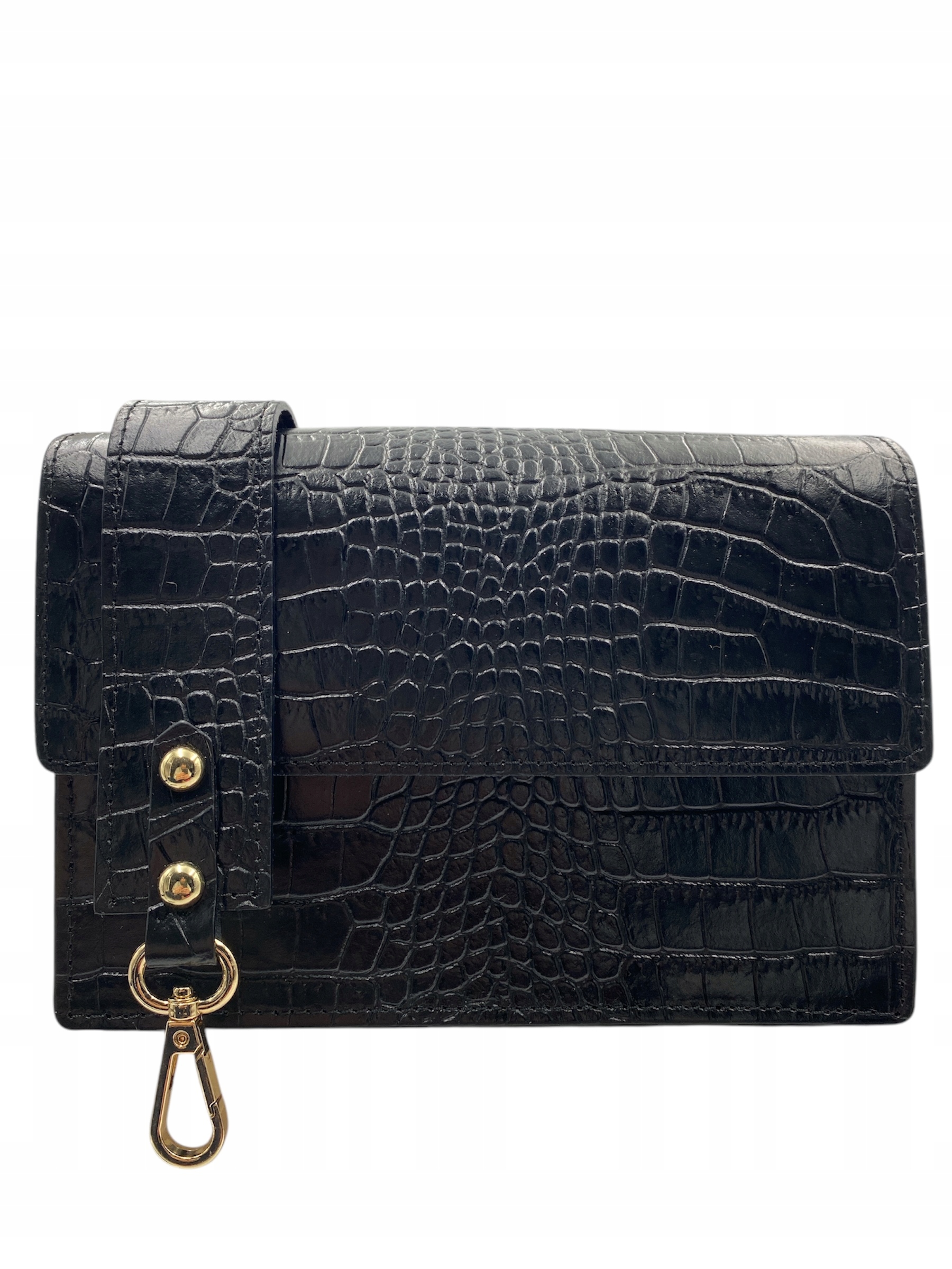 Torebka listonoszka Vera Pelle skóra naturalna Croco czarna