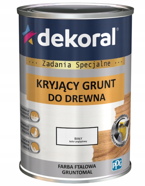 

Grunt do drewna kryjący biały 0,9l Dekoral