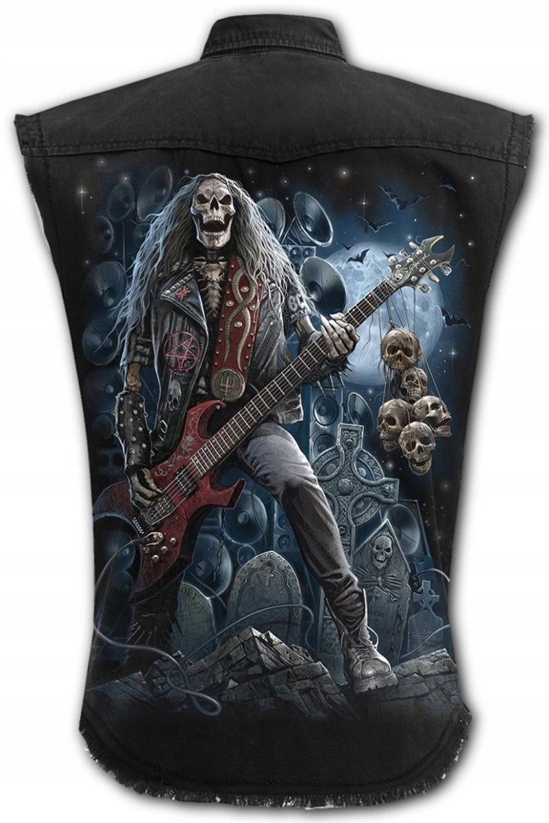 Grim Rocker Denimová spirálová vesta bez rukávů, velikost L