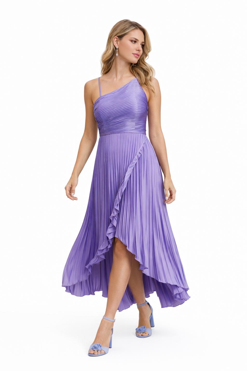 Liu Jo Fialová Plisovaná Šaty Asymetrická S Volánem 36 I3C