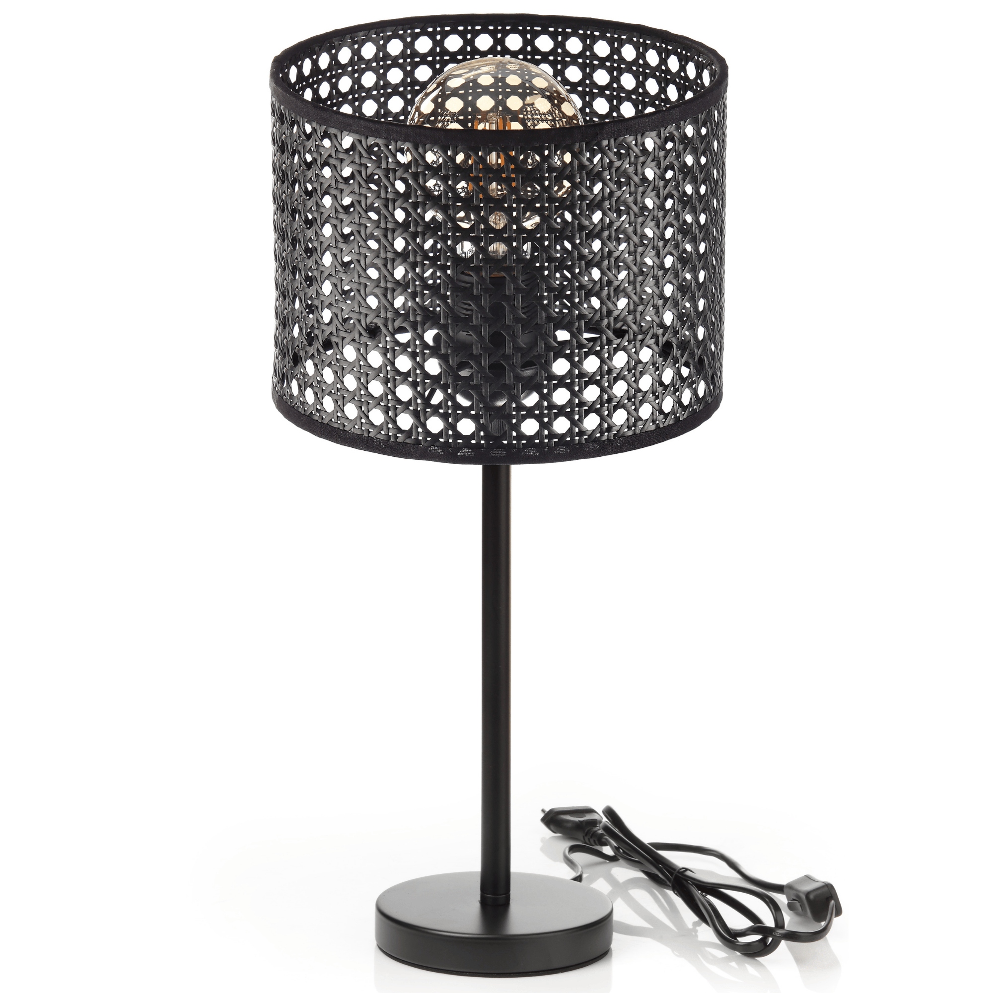 Noční Lampa Stolní Stínítko S Dírkami Ratanová Černá