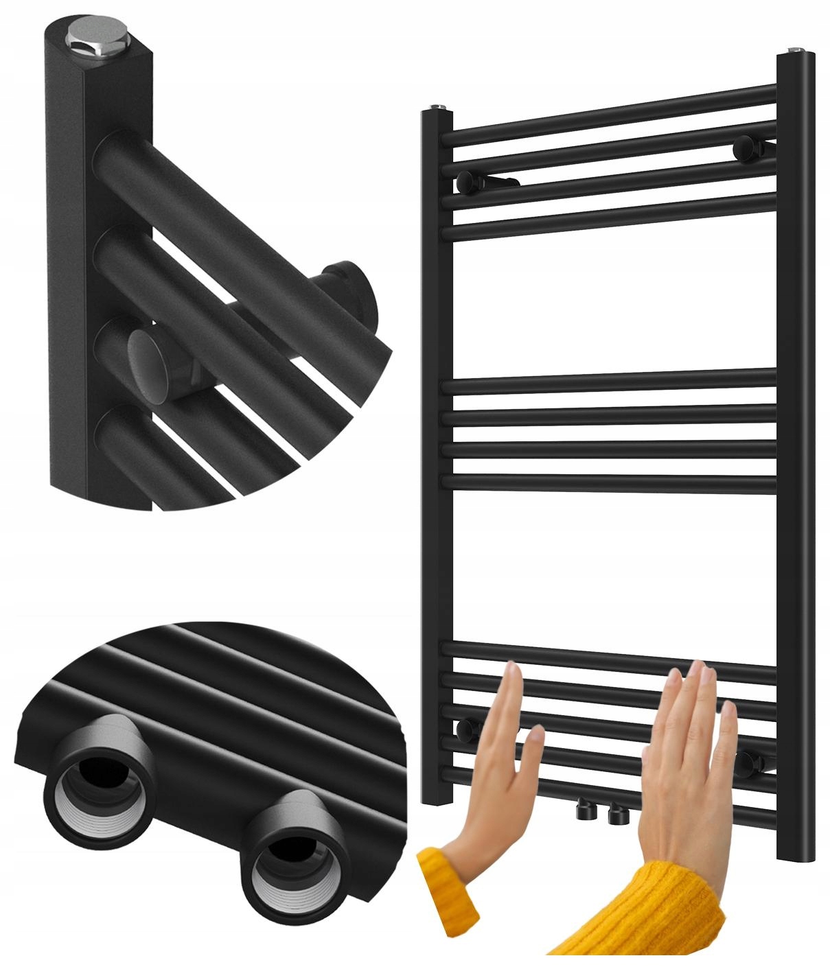 Kúpeľňový Ohrievač Kaloryfer Moderný Čierny 90x60 cm Raven