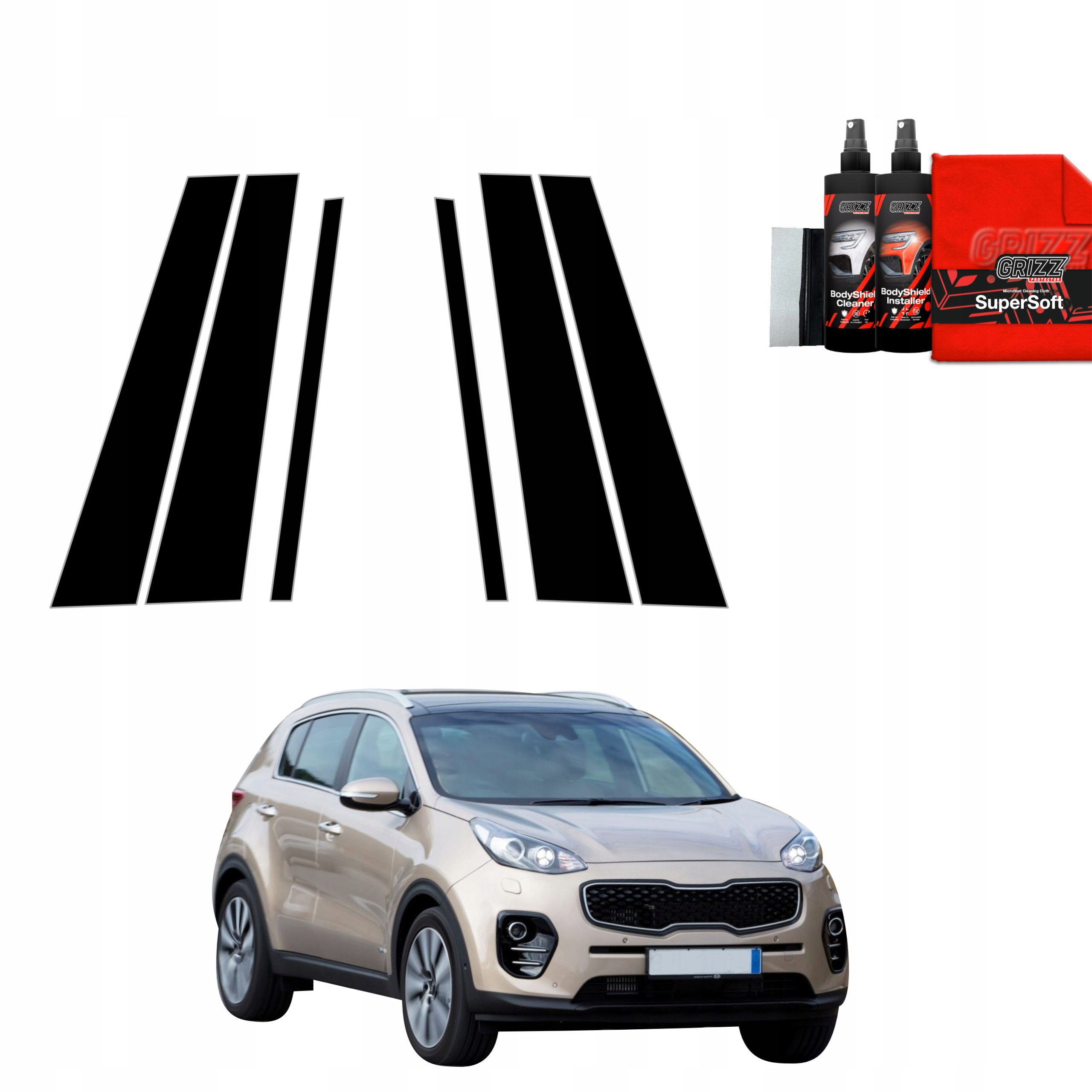 6v1 Černá fólie na sloupky pro Kia Sportage 4 (2018-2021)