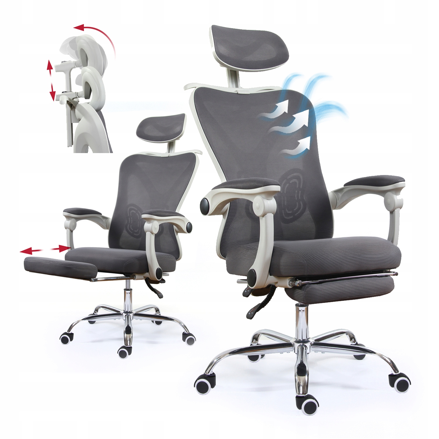 Ergonomické kancelářské křeslo s podnožkou a nastavitelnou bederní opěrkou