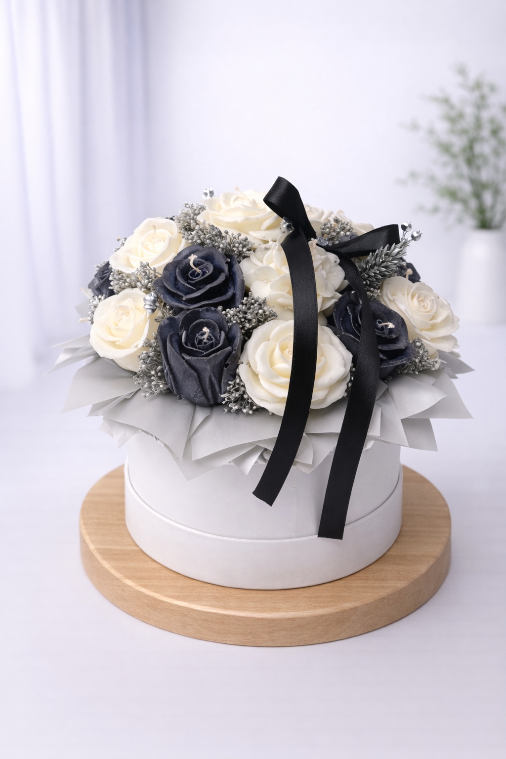 Dárek Narozeniny Jmeniny Květinový box sójové svíčky věčná kytice