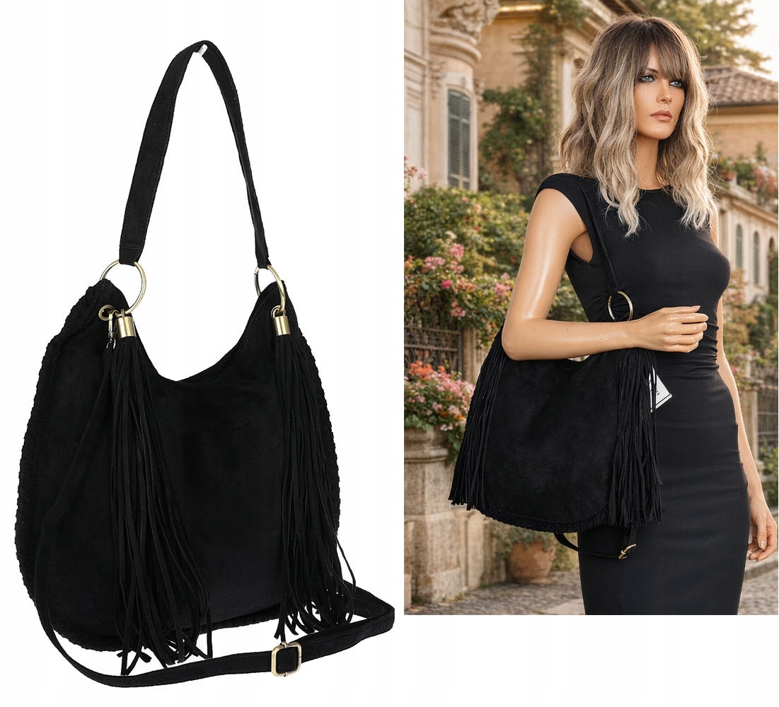 Torebka damska shopper worek zamsz lekka torba 90517 Czarna