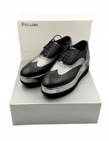 Buty Damskie Pollini Czarne półbuty na koturnie roz.38