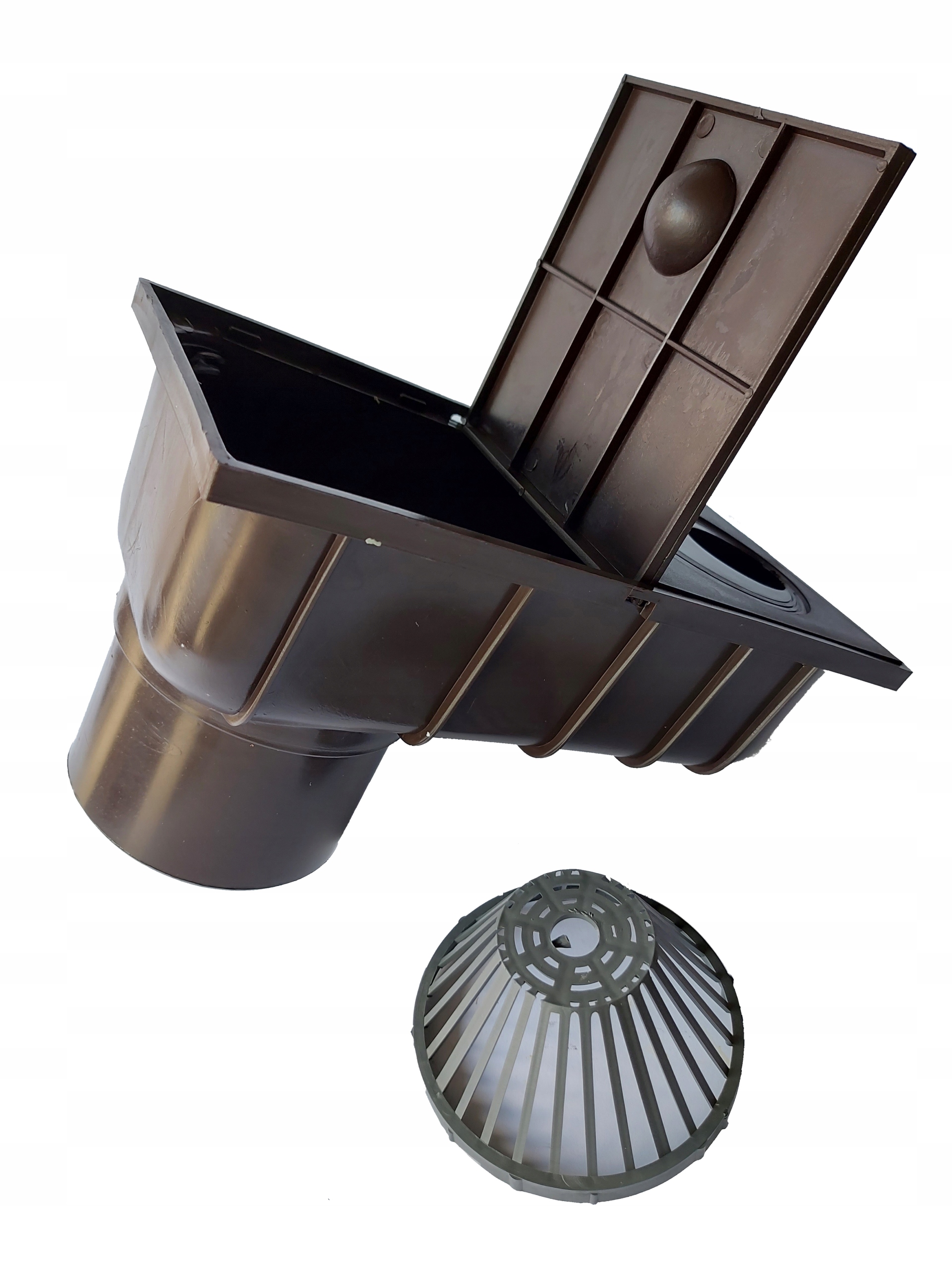 Osadnik rynny Odpływ DOLNY 110 brązowy Studzienka Rury Rynny + GRATIS