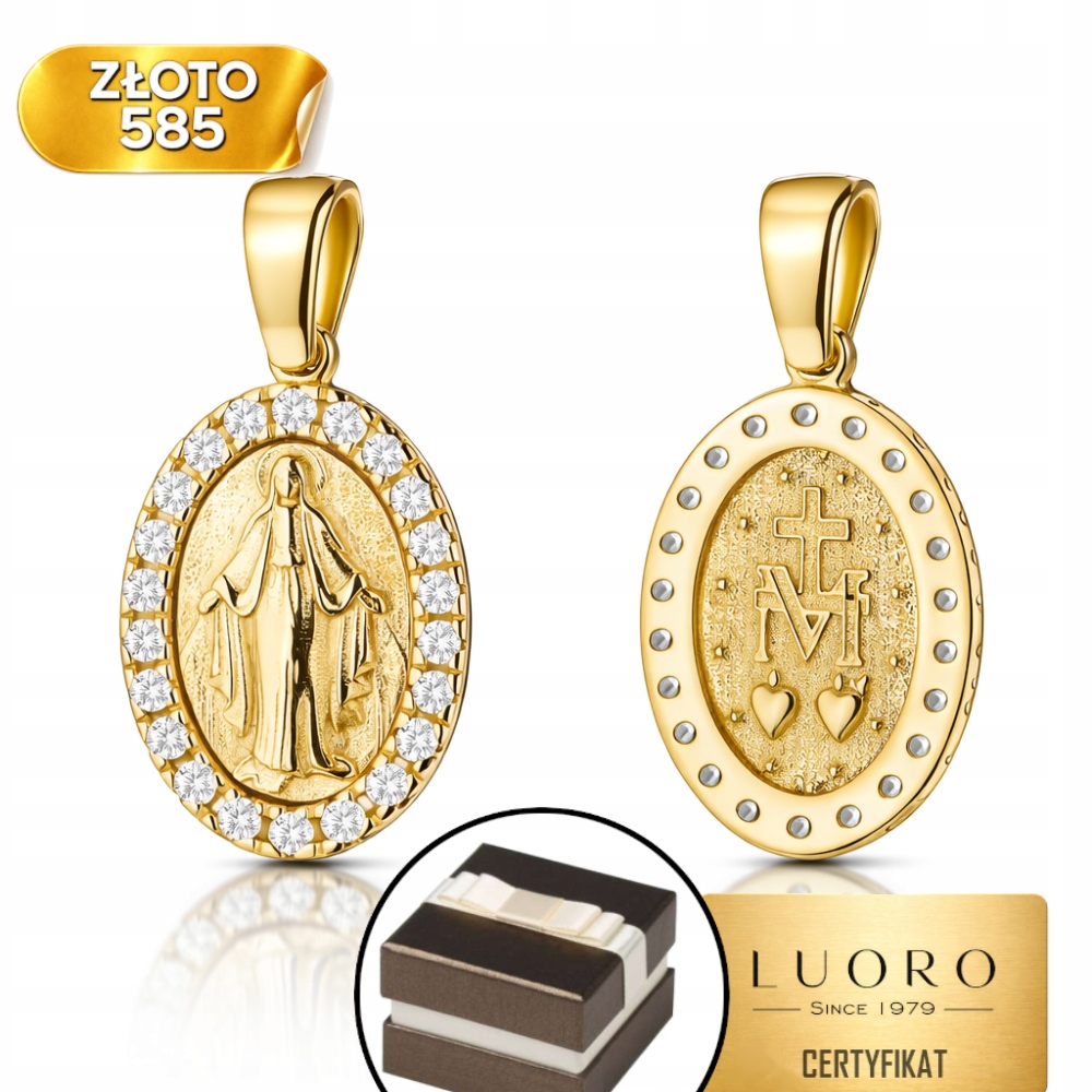 Zlatý Medailon 585 14K Nádherný S Zirkony 2 CM Elegantní Dárek