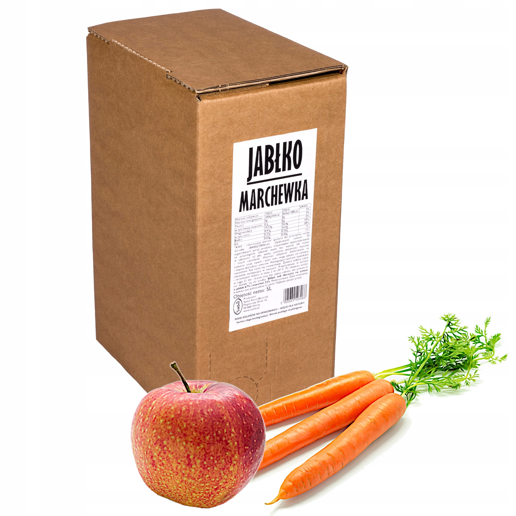 Sok jabłko marchewka tłoczony naturalny 100% 5L z marchwi i jabłek, zdrowy