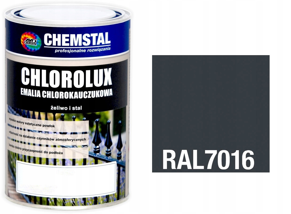 Chemstal Emalia chlorokauczuk Chlorolux 10L Antracyt Ral 7016
